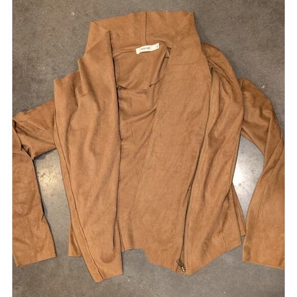 MOD REF Faux Suede Jacket Size Small Drape Moto Jacket Asymmetric Cropped - Picture 2 of 6